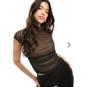 (SOLD) ASOS DESIGN Mesh Drape Top with Cap Sleeve in Black (X-SMALL)